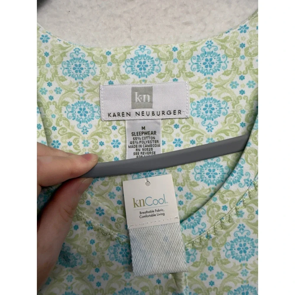 Karen Neuburger Maternity Pajama Set M Blowing in the Wind Blue Green knCool NEW